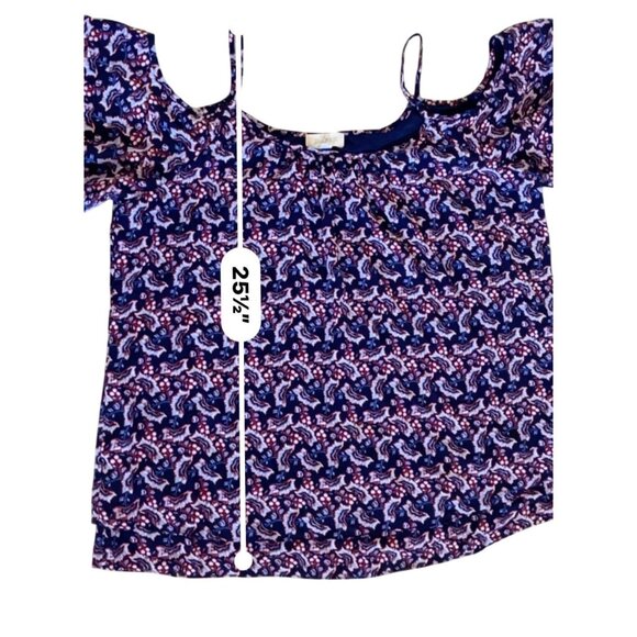 Soulmates Womens 1X Off-Shoulder Top With Spaghetti Straps Blue/Red Floral Print - Picture 8 of 8
